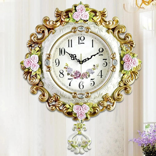 European Style Design Luxury Vintage Wall Clock, Creative Simple Hanging Clock for Home Art Decoration Living Room Cafe Kitchen