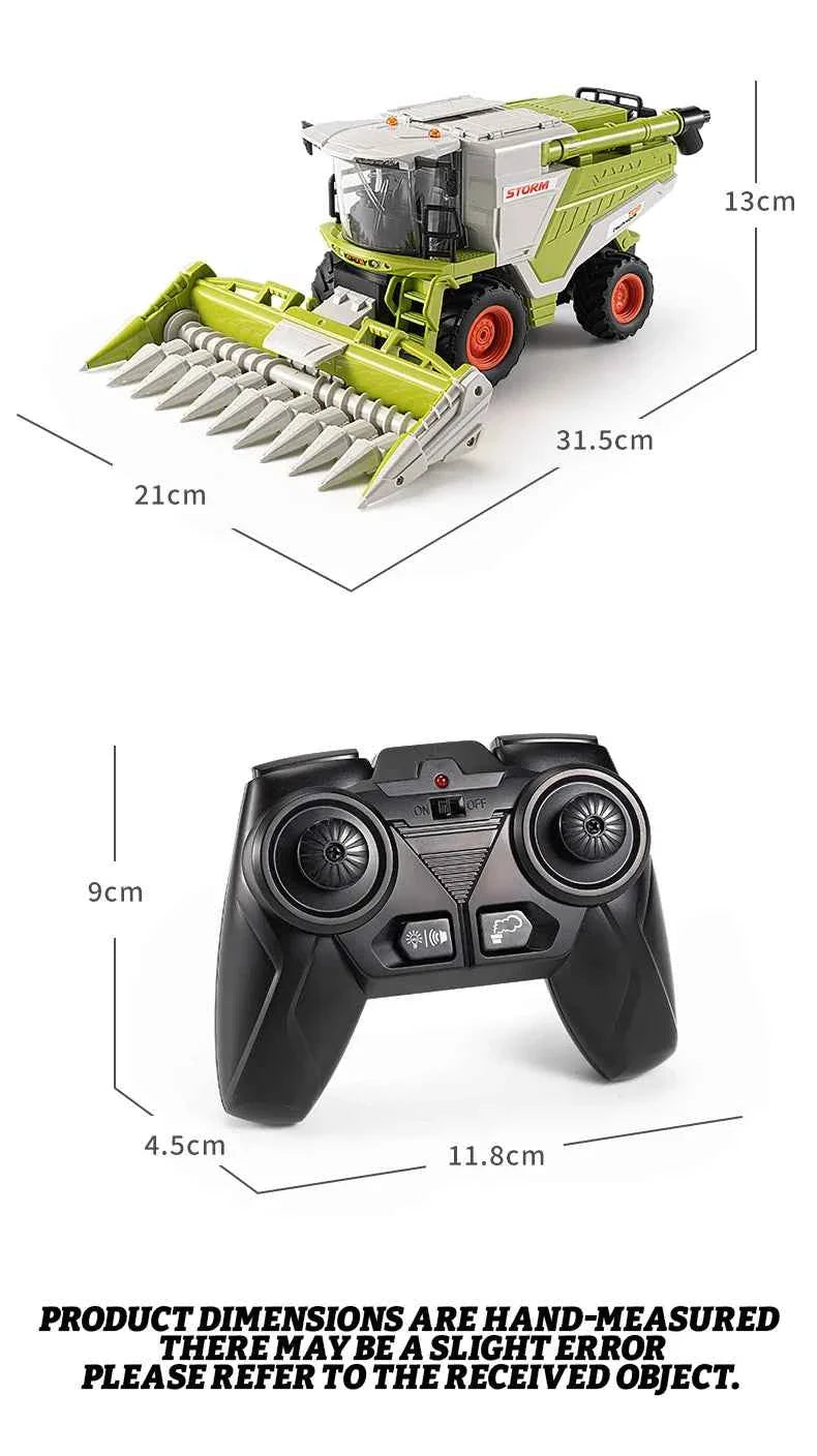 RC Farm Tractor Toy 2.4G Remote Control Combine Harvester Truck with Sounds Lights & Spray 1:24 High Simulation Toddlers Vehicle