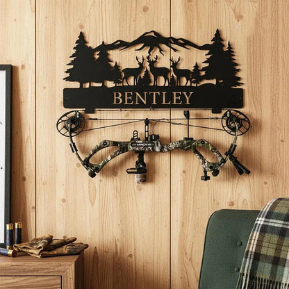 Custom Personalized Hunting Scene Display,Rustic Archery Wall Decor,Personalized Hunting Bow Rack, Archery Wall Decor