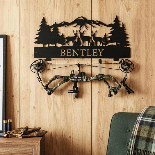 Custom Personalized Hunting Scene Display,Rustic Archery Wall Decor,Personalized Hunting Bow Rack, Archery Wall Decor