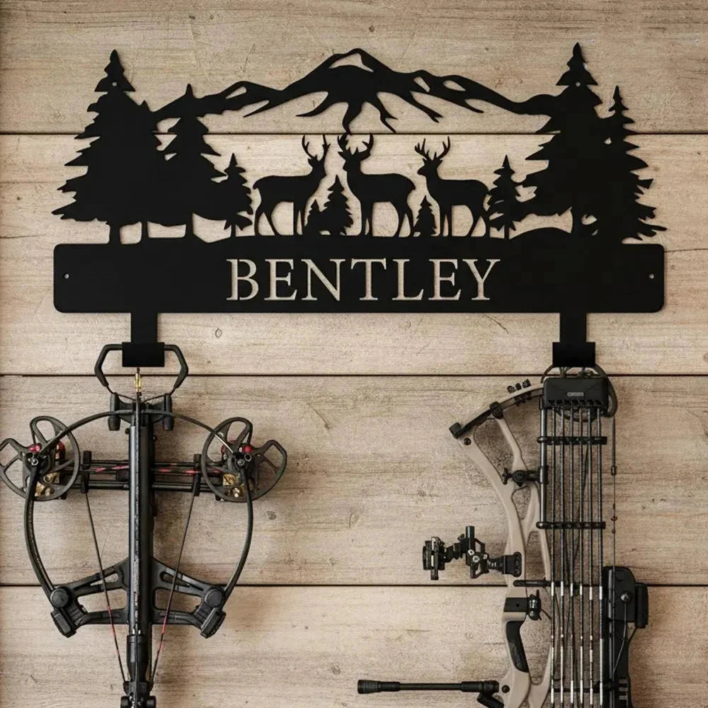 Custom Personalized Hunting Scene Display,Rustic Archery Wall Decor,Personalized Hunting Bow Rack, Archery Wall Decor