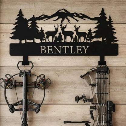 Custom Personalized Hunting Scene Display,Rustic Archery Wall Decor,Personalized Hunting Bow Rack, Archery Wall Decor