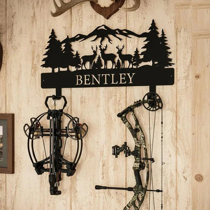 Custom Personalized Hunting Scene Display,Rustic Archery Wall Decor,Personalized Hunting Bow Rack, Archery Wall Decor