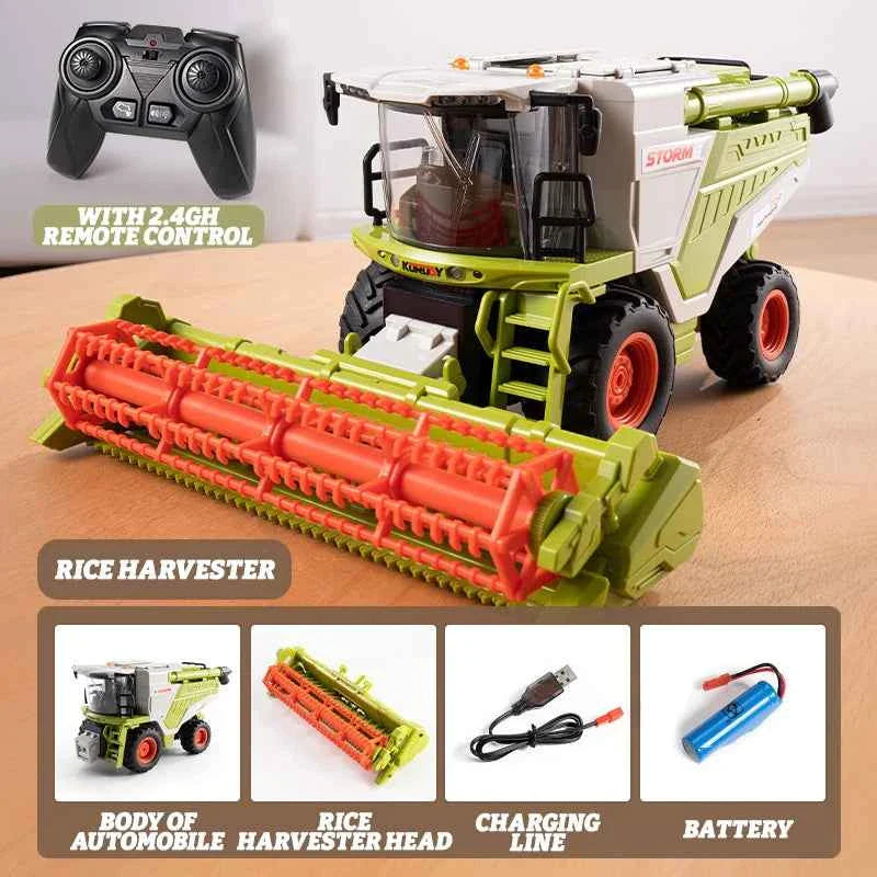 RC Farm Tractor Toy 2.4G Remote Control Combine Harvester Truck with Sounds Lights & Spray 1:24 High Simulation Toddlers Vehicle