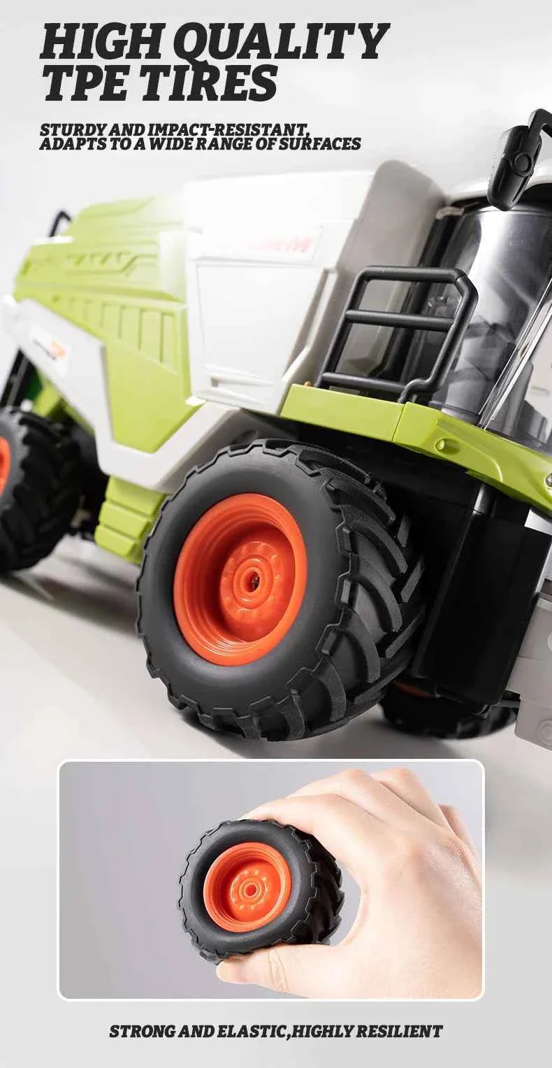 RC Farm Tractor Toy 2.4G Remote Control Combine Harvester Truck with Sounds Lights & Spray 1:24 High Simulation Toddlers Vehicle