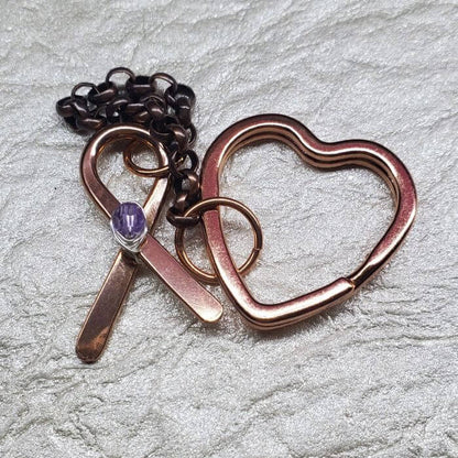 Handmade Caregiver Crystal Copper Ribbon Heart Key Chain