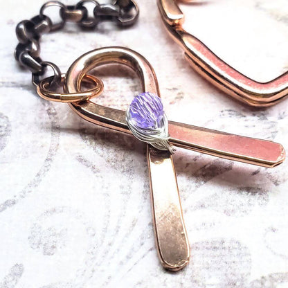 Handmade Caregiver Crystal Copper Ribbon Heart Key Chain