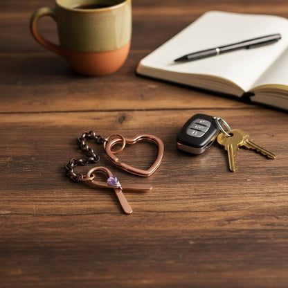 Handmade Caregiver Crystal Copper Ribbon Heart Key Chain
