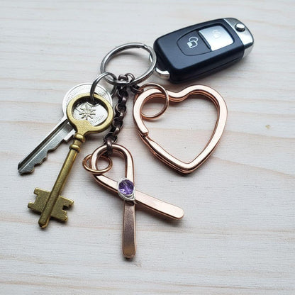 Handmade Caregiver Crystal Copper Ribbon Heart Key Chain