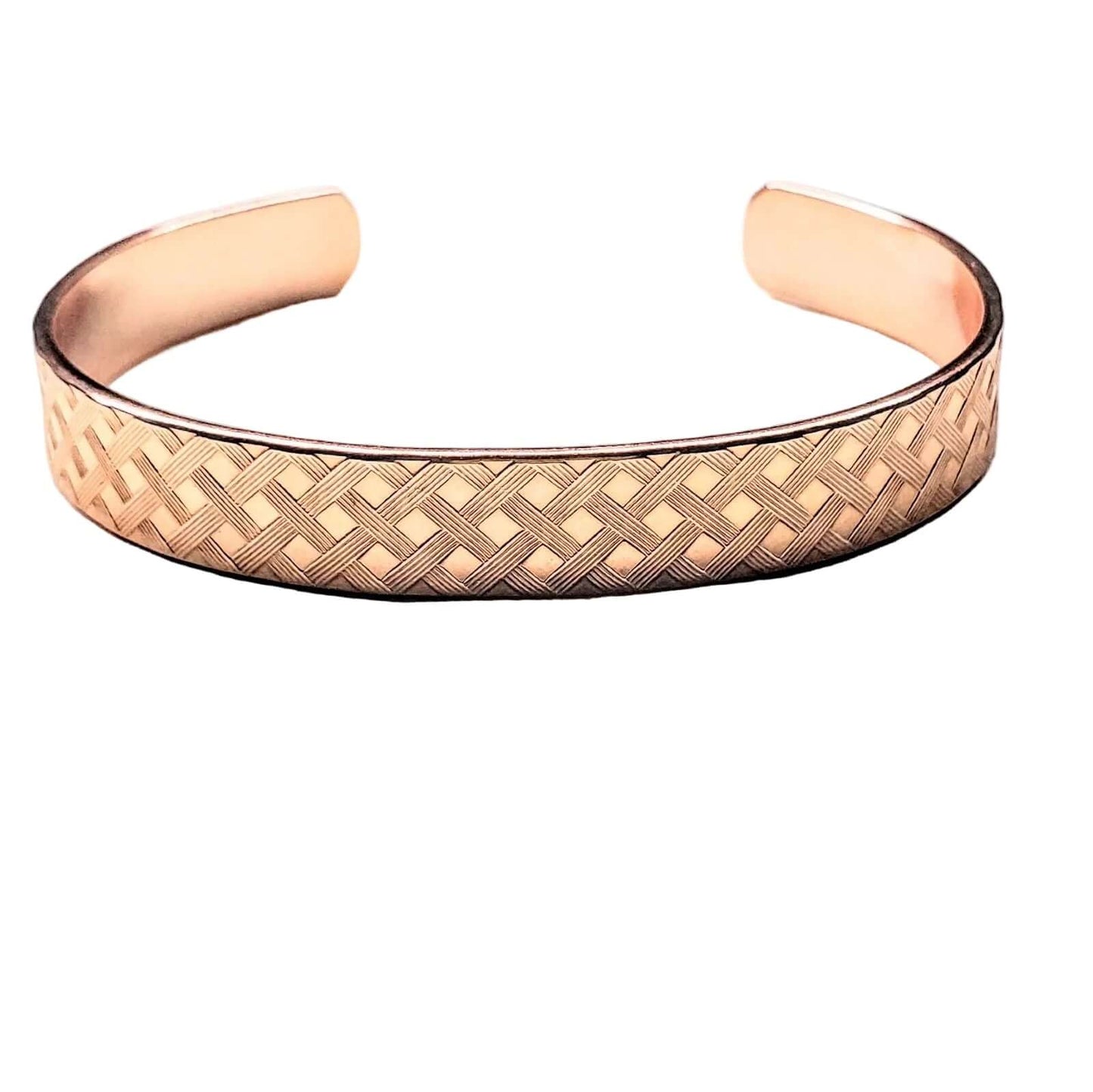 His and Her Copper Embossed Weave Cuffs 16 Gauge