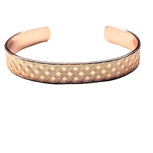 His and Her Copper Embossed Weave Cuffs 16 Gauge