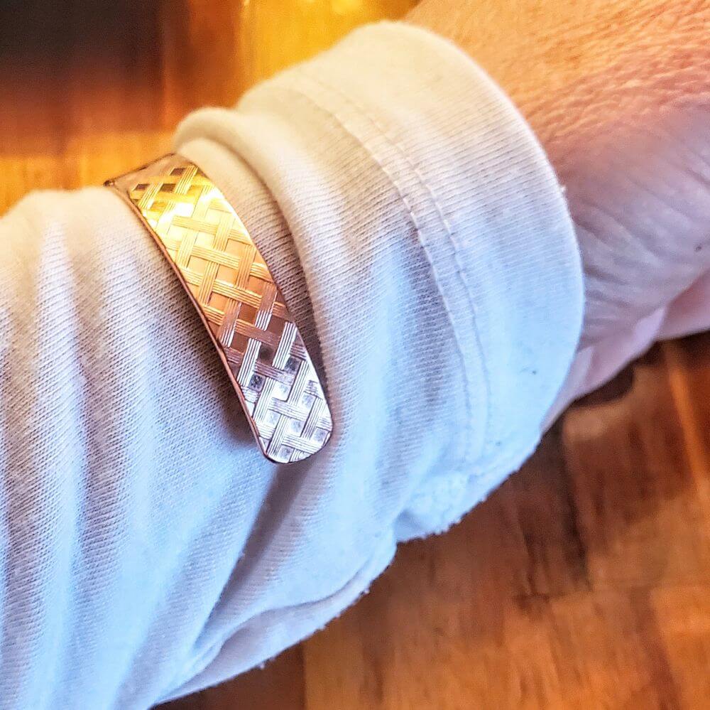His and Her Copper Embossed Weave Cuffs 16 Gauge