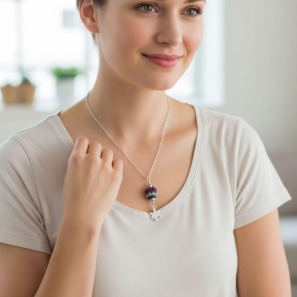 Sterling Silver Autism Awareness Crystal Barrel Necklace
