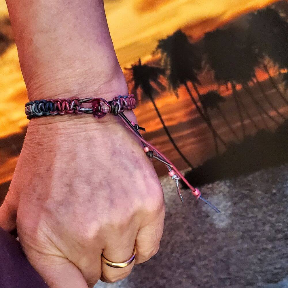 Macrame Tie-Dye Leather Crystal Bracelet