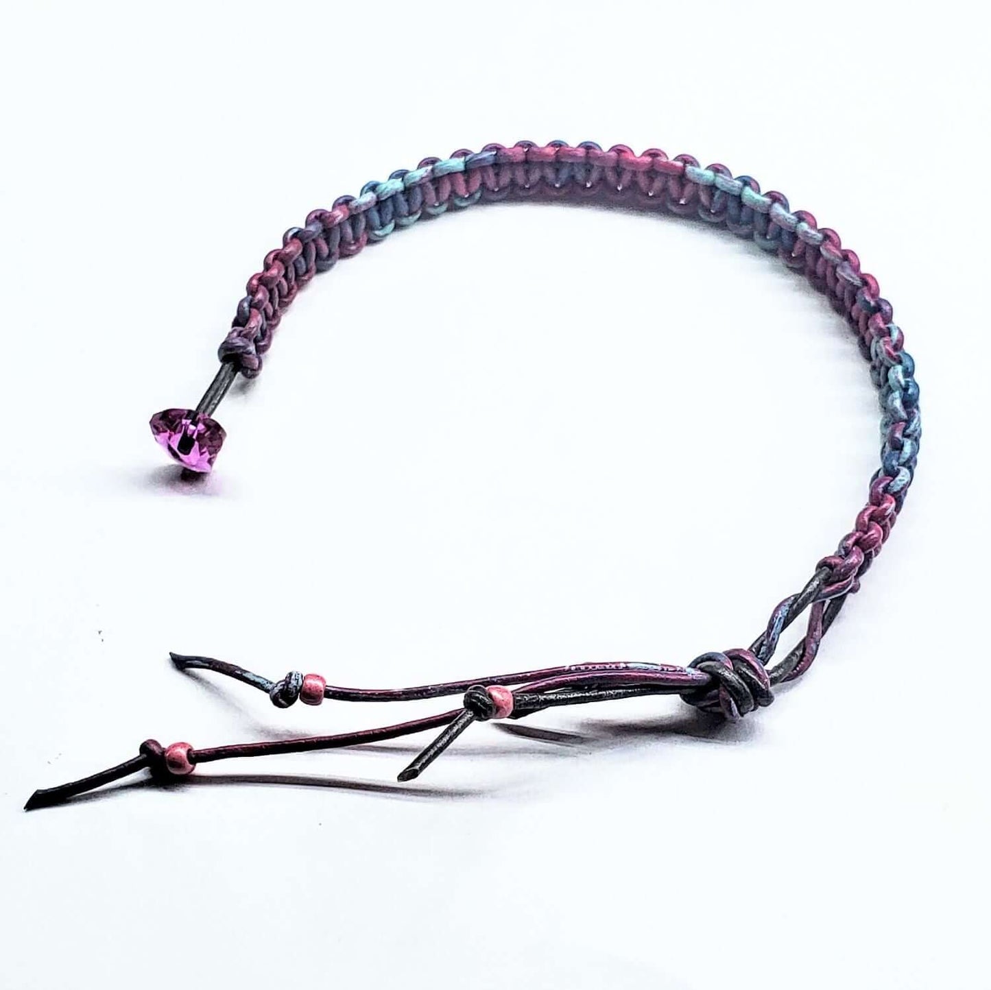 Macrame Tie-Dye Leather Crystal Bracelet
