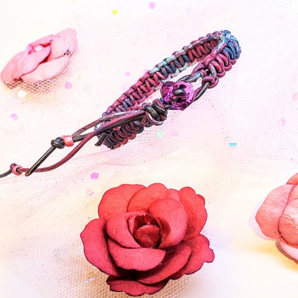 Macrame Tie-Dye Leather Crystal Bracelet