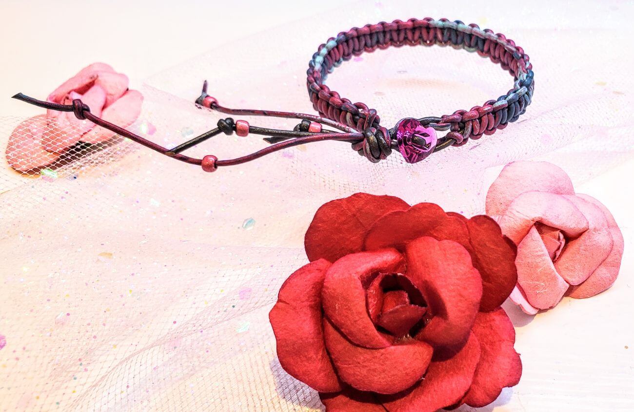 Macrame Tie-Dye Leather Crystal Bracelet