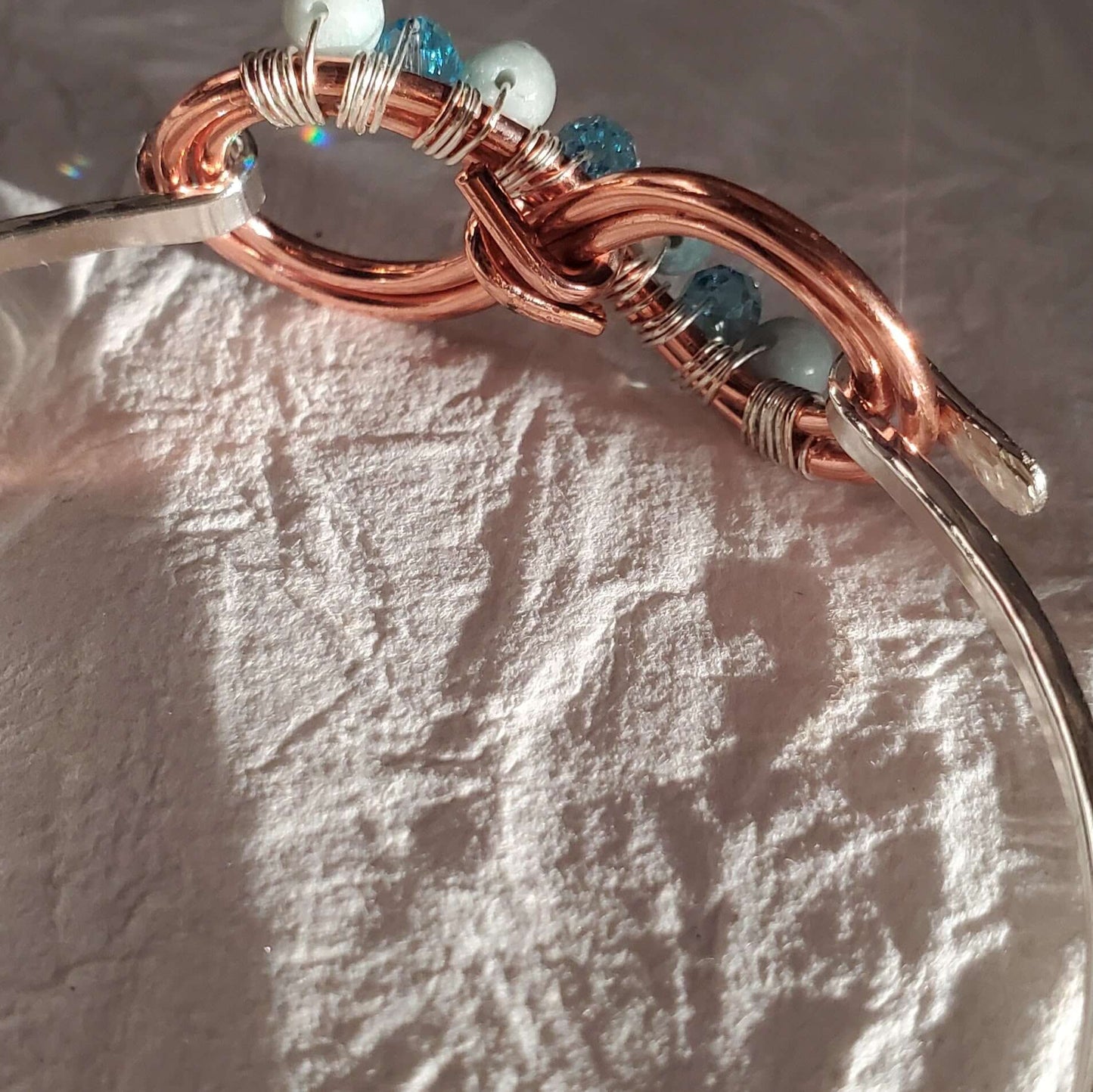 Copper Silver Turquoise Crystal Double Infinity Bangle