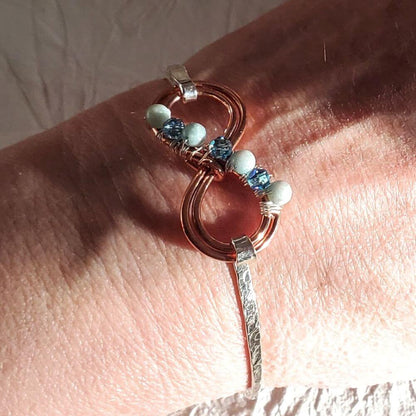 Copper Silver Turquoise Crystal Double Infinity Bangle