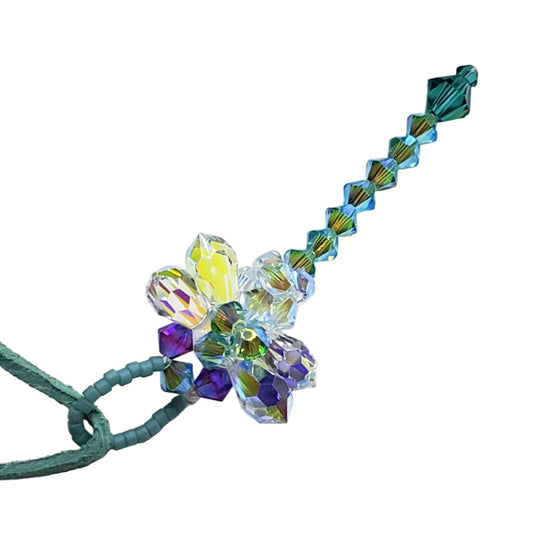 Beaded 3-D Rearview Mirror Colored Crystal Dragonfly Charms