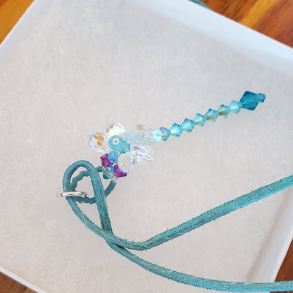 Beaded 3-D Rearview Mirror Colored Crystal Dragonfly Charms