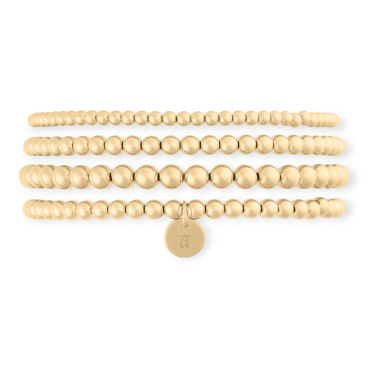 old english initial juno four bracelet stack (3+4+4+5mm)