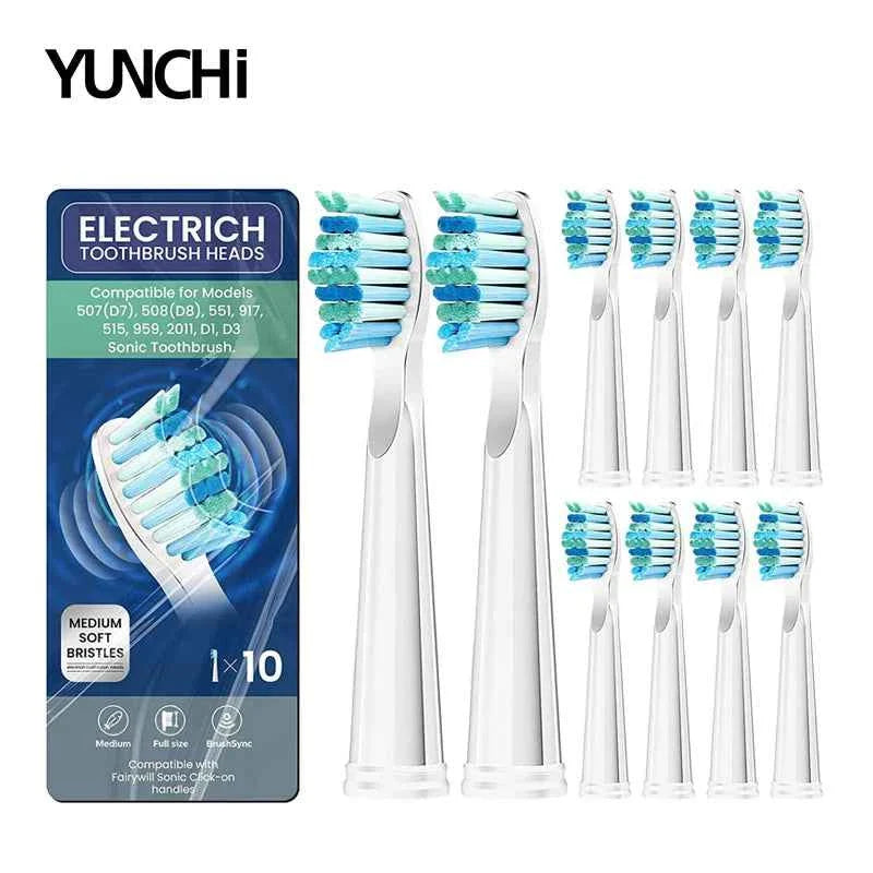 Premium Replacement Toothbrush Heads for Fairywill & Seago - Du Pont Bristles - Compatible with FW-507/508/D1/D3/D7