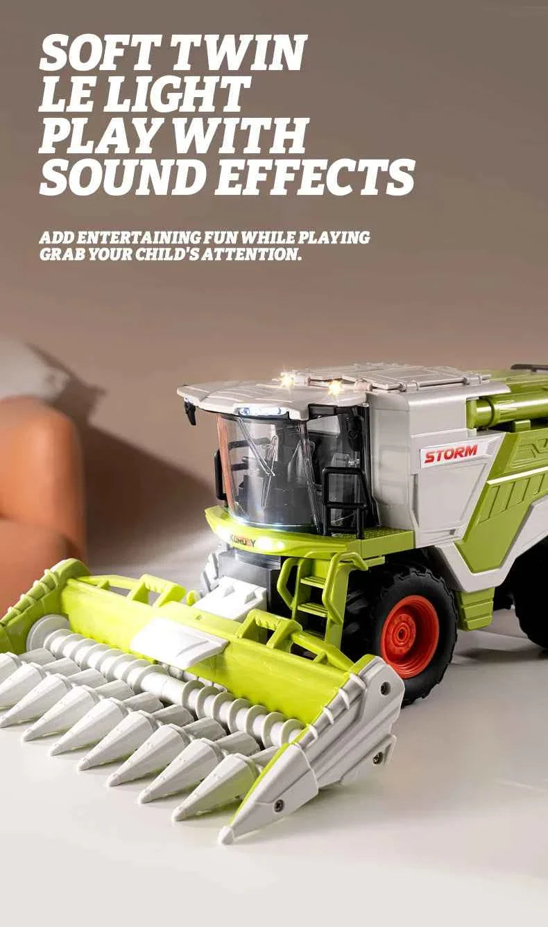 RC Farm Tractor Toy 2.4G Remote Control Combine Harvester Truck with Sounds Lights & Spray 1:24 High Simulation Toddlers Vehicle