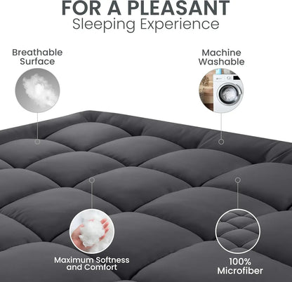 Ultra Soft Queen Size Mattress Topper - Viscose Made from Bamboo Pillow Top Mattress Pad for Back Pain Relief - Naturally Coolin