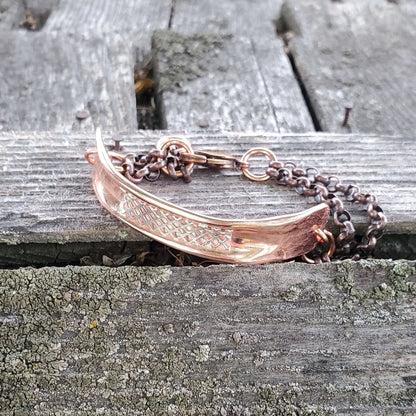 Adjustable Handmade Sculpted Copper Channel Silver Mesh Cuff Bracelet