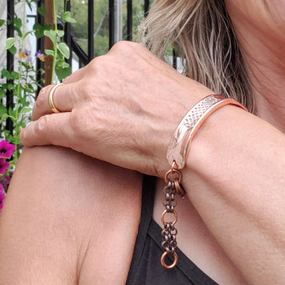 Adjustable Handmade Sculpted Copper Channel Silver Mesh Cuff Bracelet