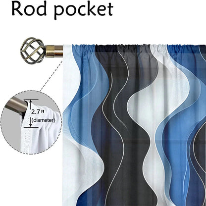 2Pcs Modern Wave Curtains 3D Blue White Black Curve Pattern Living Room Bedroom Balcony Sunshade Abstract Art Decor Curtains