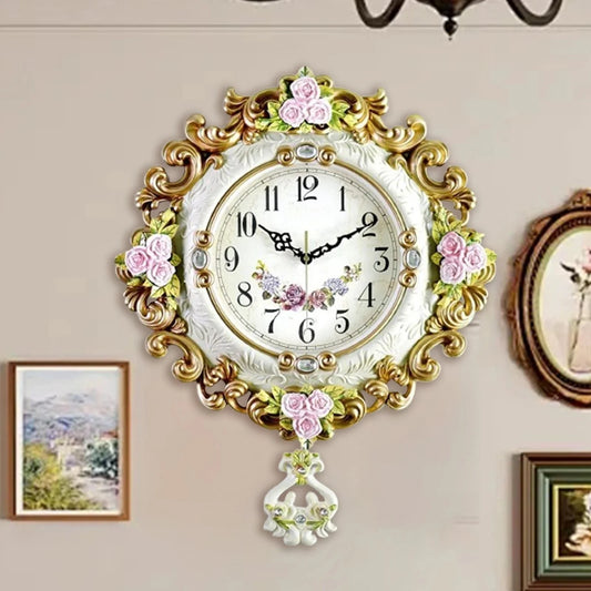 European Style Design Luxury Vintage Wall Clock, Creative Simple Hanging Clock for Home Art Decoration Living Room Cafe Kitchen