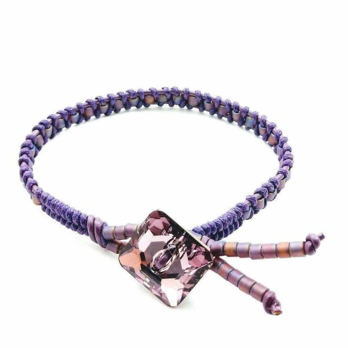 Amethyst Braided Leather Swarovski Crystal Button Bracelet
