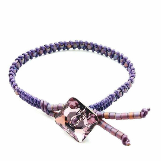 Amethyst Braided Leather Swarovski Crystal Button Bracelet