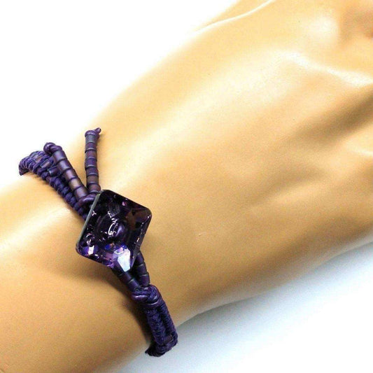 Amethyst Braided Leather Swarovski Crystal Button Bracelet