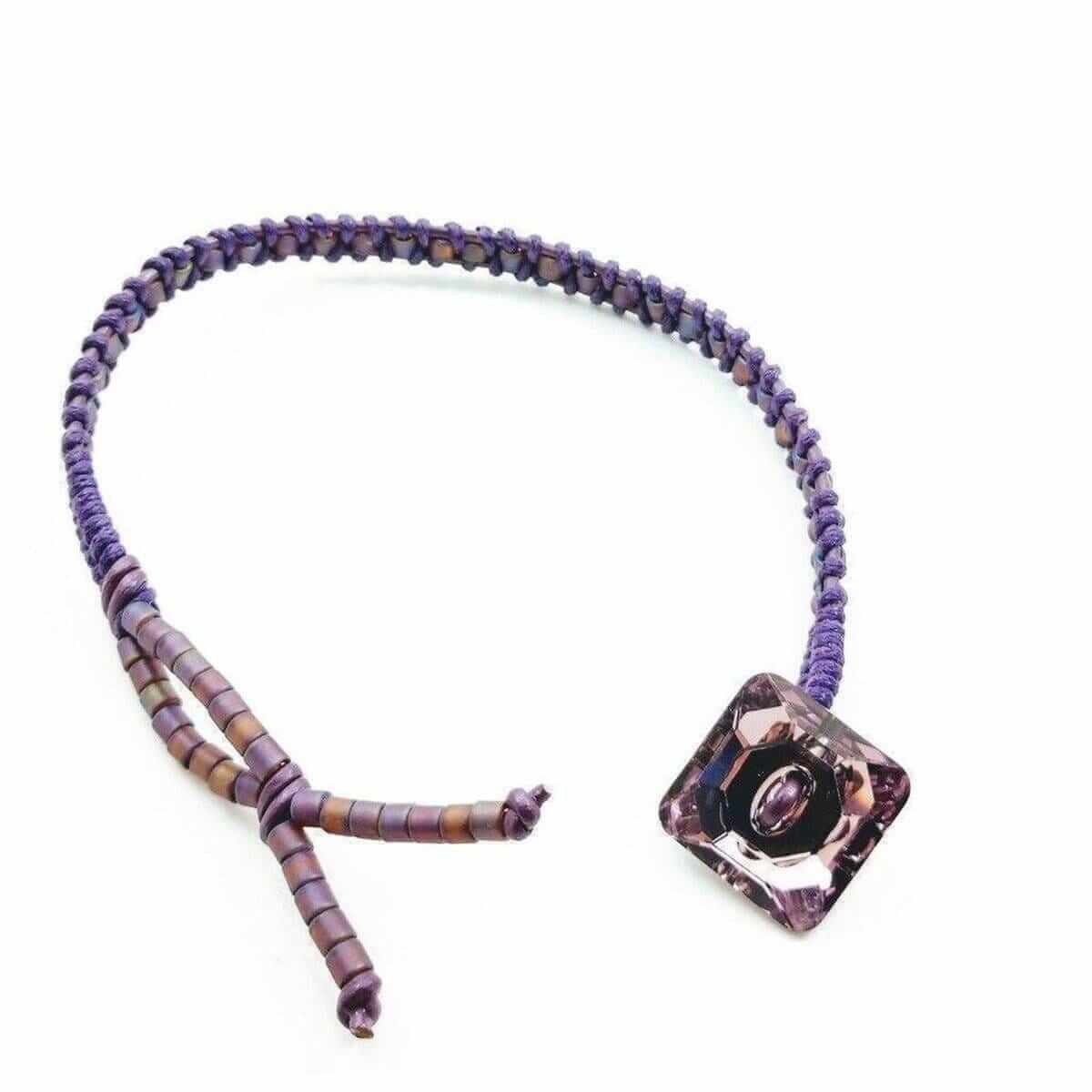Amethyst Braided Leather Swarovski Crystal Button Bracelet