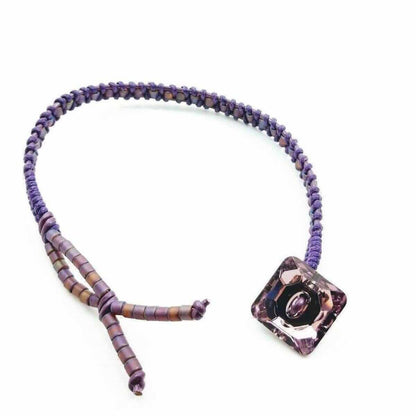 Amethyst Braided Leather Swarovski Crystal Button Bracelet