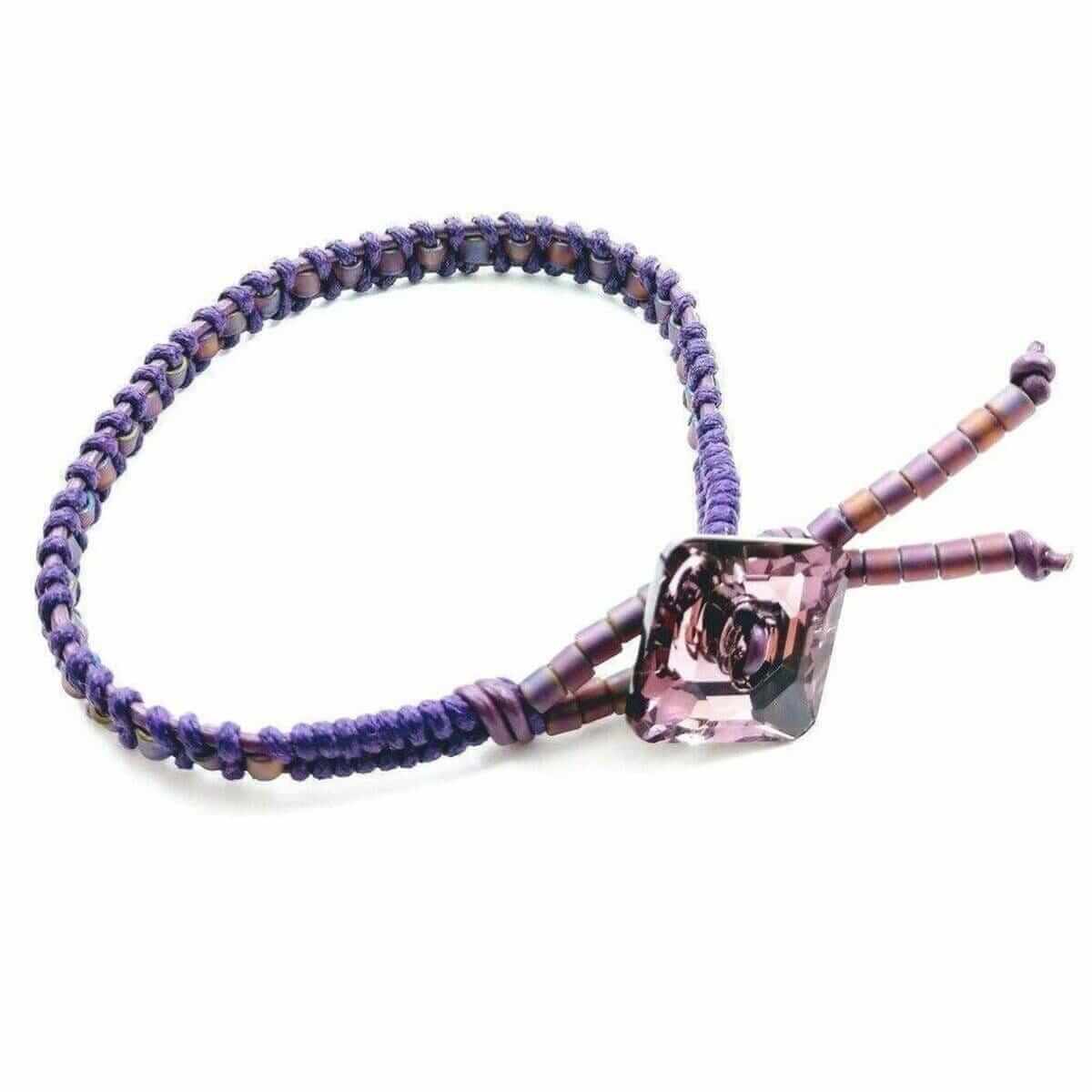 Amethyst Braided Leather Swarovski Crystal Button Bracelet