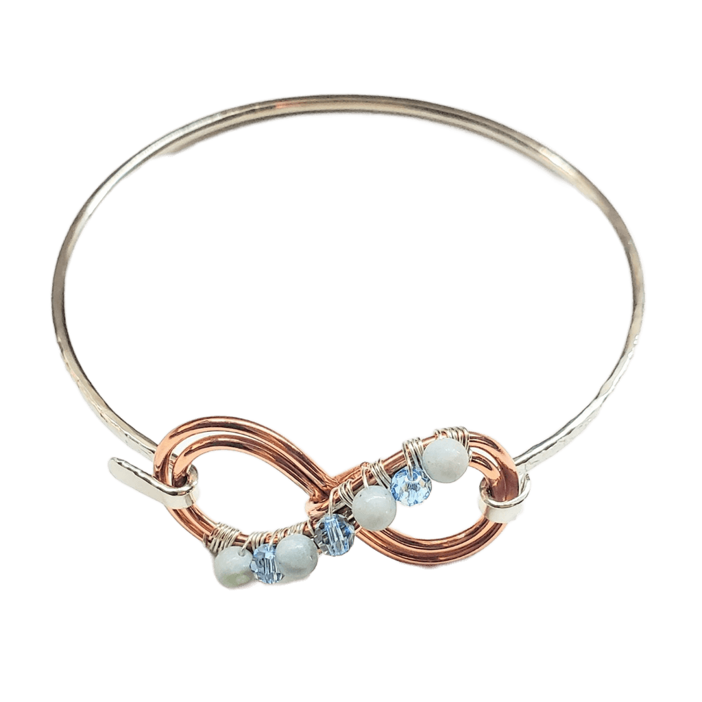 Copper Silver Turquoise Crystal Double Infinity Bangle
