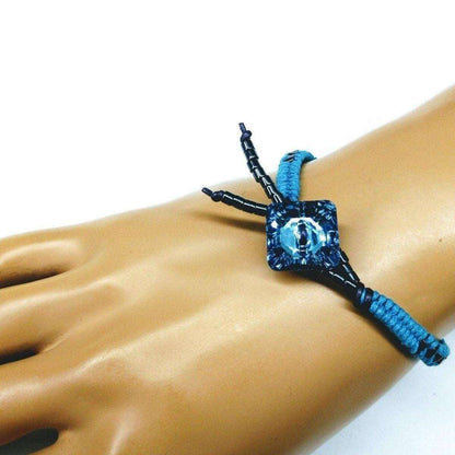 Braided Aqua Hematite Swarovski Crystal Button Bracelet