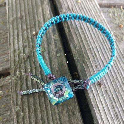 Braided Aqua Hematite Swarovski Crystal Button Bracelet