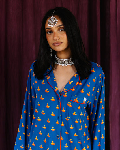 Adult Long Sleeve Button-Down Top – Blue Diya