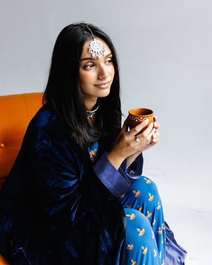 Adult Robe – Velvet & Satin – Blue Diya