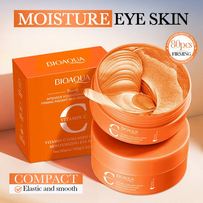 BIOAQUA Vitamin C & Collagen Eye Mask (80 Count) - Brightening Under Eye Patches for Dark Circles, Puffiness, and Anti-Aging Hydration