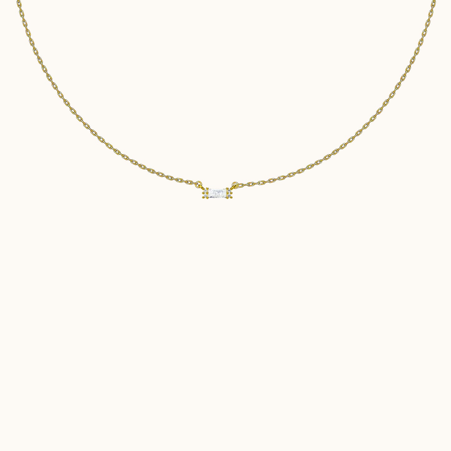 Bar Square Necklace with White Gem