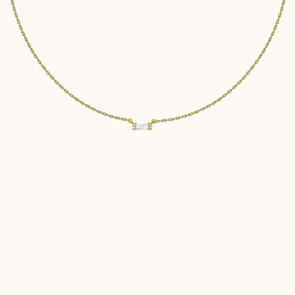 Bar Square Necklace with White Gem