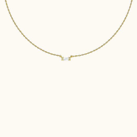 Bar Square Necklace with White Gem