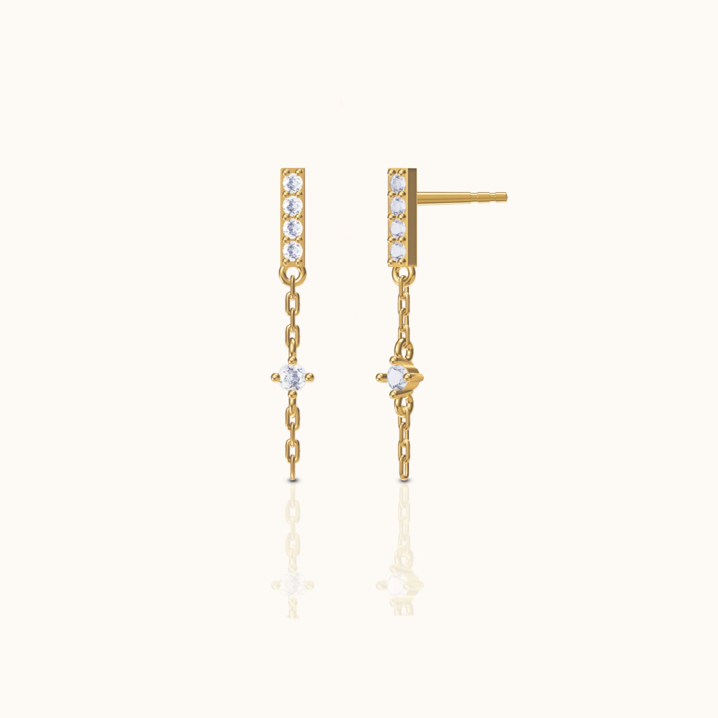 Bar Dash Mini CZ Dangle Chain Stud Earrings