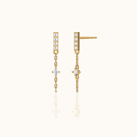 Bar Dash Mini CZ Dangle Chain Stud Earrings